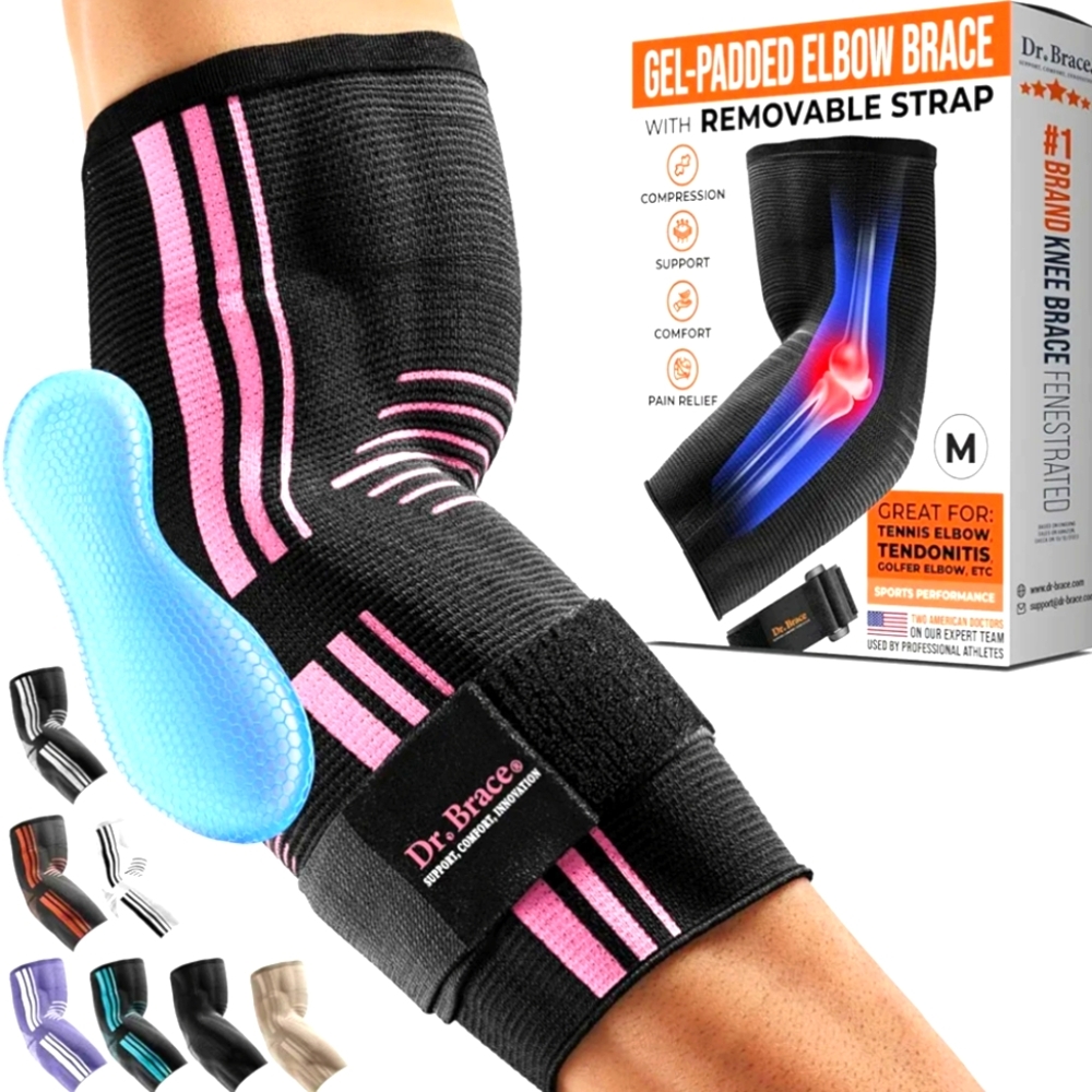 DR. BRACE compression elbow sleeve with support gel pad and Strap size Medium